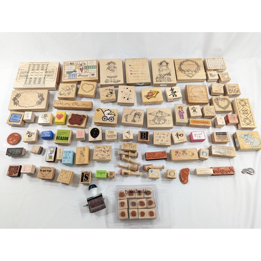 Large Lot of 80 Scrap booking Rubber Stamps, stamp up and Miscellaneous Brands